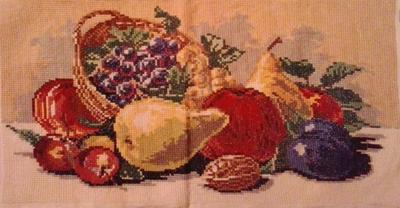 Vyšív.obraz-ovocie v košíku-42x22 - Obrázok č. 1