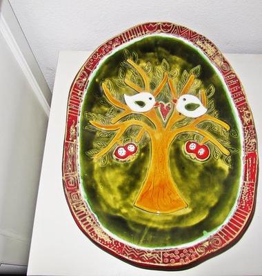 Misa strom, vtáčiky - keramika 46 cm x 34 cm - Obrázok č. 1