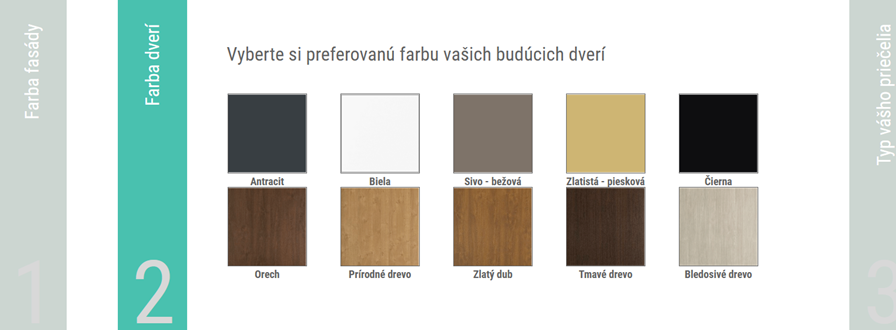 V druhom kroku si už vyberiete váš predpokladaný odtieň dverí