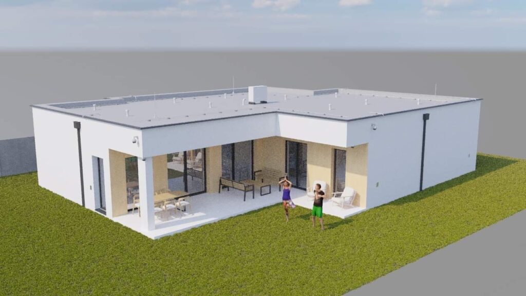 projekt jednopodlažného domu s plochou strechou