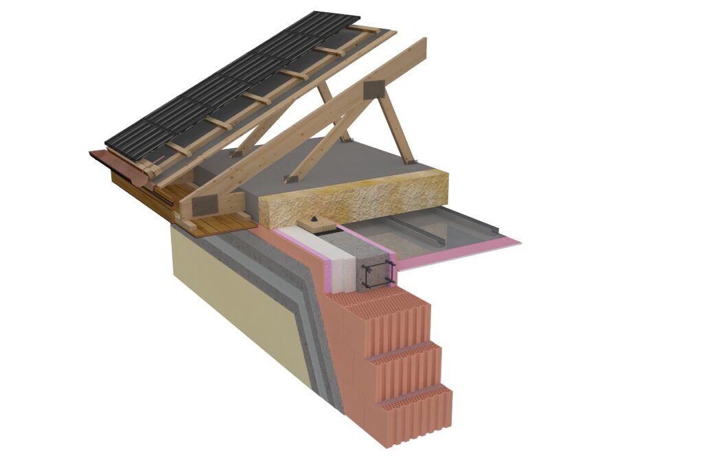 Schématický rez bungalovom s použitím vencovky HELUZ RAPID